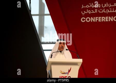 Doha/Katar - Oktober 8, 2018: Akbar Al Baker, Chief Executive Officer von Qatar Airways, die IPEC-Konferenz in Doha, Katar Credit: Dominic Dudley/Alamy leben Nachrichten Stockfoto