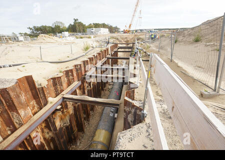 08. Oktober 2018, Mecklenburg-Vorpommern, Lubmin: Blick auf das Rohrende der Ostseepipeline "Nord Stream 2' an der empfangenden Station in Lubmin. Bau sollen bis Anfang 2020 abgeschlossen sein. Foto: Jörg Carstensen/dpa Stockfoto