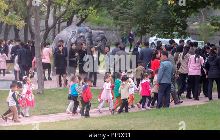 Pjöngjang Zentrale Zoo, Okt 6, 2018: die Nordkoreaner in Pjöngjang Zentrale Zoo in Pyongyang, Nordkorea. EDITORIAL NUR VERWENDEN (Mandatory Credit: Gemeinsame Pressekorps Pyeongyang Pool/LBA) (Nordkorea) Stockfoto