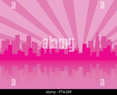 Pink City Skyline Silhouette Stock Vektor