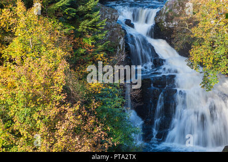 Reekie Linn Wasserfall auf dem Fluss Isla, an der Brücke von Craigisla, Angus, Schottland. Stockfoto