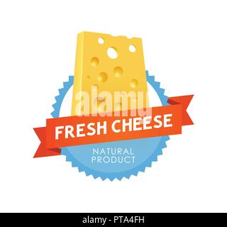 "Frischkäse" - moderne Emblem mit Scheibe Käse. Vektor Zeichen für natürliches Produkt. Stock Vektor