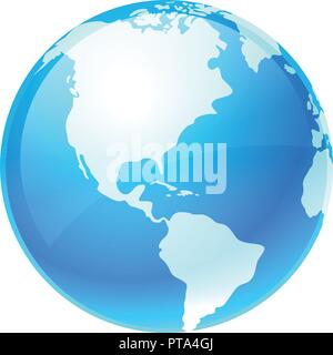 Globus in blauer Farbe mit Glanz und Hotspot, Vektor Erde, Emblem symbolisieren, Reisen, Internet und Technik. Stock Vektor