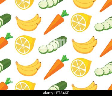 Vektor nahtlose Muster mit Obst und Gemüse auf weißem Hintergrund Stock Vektor