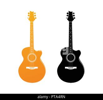 Goldenen Symbol der akustischen Gitarre isoliert auf weißem Hintergrund. Stock Vektor