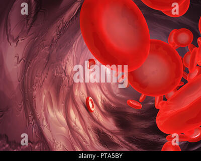 Eine Nahaufnahme der Bewegung des Blutes Partikel in der Arterie. 3D-Rendering. Stockfoto