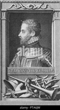 Porträt des Dichters Alonso De Ercilla y Zuniga (1533-1594). Schöpfer: Tejada, Juan Moreno de (1739-1805). Stockfoto