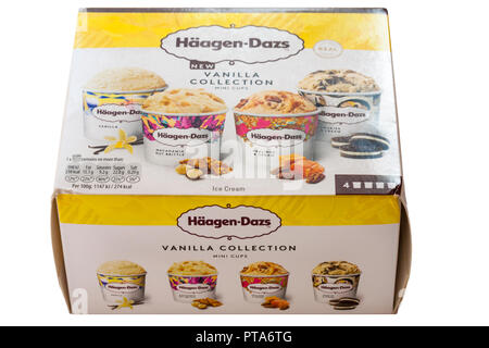 Box von Häagen-dazs neue Vanille Sammlung mini Cups auf weißem Hintergrund Stockfoto