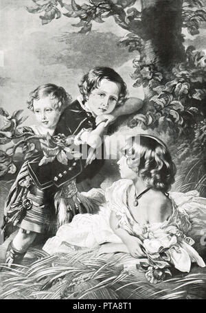 Von Queen Victoria im Jahr 1856 Kinder, Kinder von Königin Victoria und Prinz Albert, Prinzessin Louise, Prinz Arthur, und Prinz Leopold Stockfoto