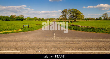 Einen schmalen Feldweg führt durch typische Mendip Hills Landschaft von Weide Felder Emborough in Somerset. Stockfoto