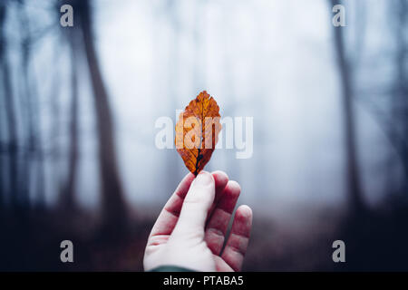 Mann hält eine glühende Blatt Papier in der Hand Stockfoto