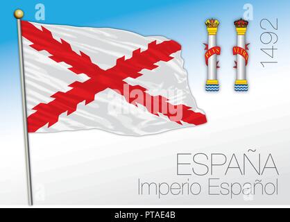 Spanien historische Flagge, Spanischen Reiches, 1492, Vektor, Abbildung Stock Vektor