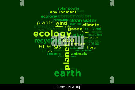 Ökologie Konzept mit vielen Parolen in der Form eines Baumes Symbol. Schutz der Umwelt und der Planeten. Stockfoto