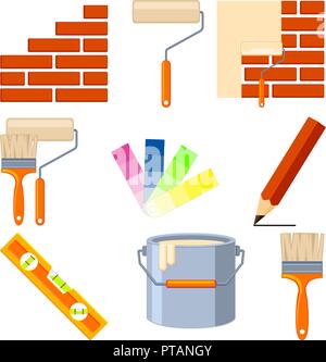 Bunte Cartoon 9 Wand recoloring Elemente einstellen Stock Vektor