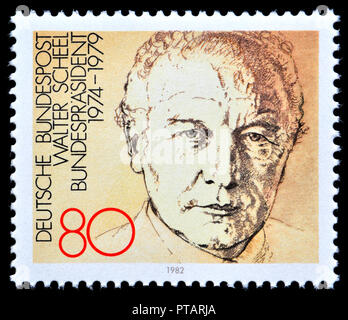 Deutsche Briefmarke (1982): Ehemalige Westdeutsche Präsident: Walter Scheel (1919-2016) im Amt 1974-79 Stockfoto