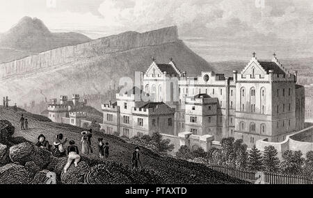 Die neue Bridewell, Salisbury Crags, und Arthur's Seat von Calton Hill, Edinburgh, Schottland, 19. Jahrhundert, von modernen Athen von Th. H. Hirte Stockfoto