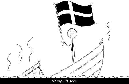 Cartoon von Politiker ständigen Deprimiert auf sinkendes Boot winken die Flagge des Königreichs Schweden Stock Vektor