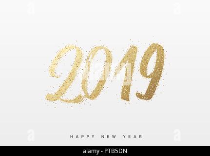 2019 für das neue Jahr. Text golden mit Hell funkelt. Stock Vektor