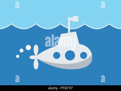 Vector Illustration fröhliche u-Boot auf blauem Hintergrund Stock Vektor