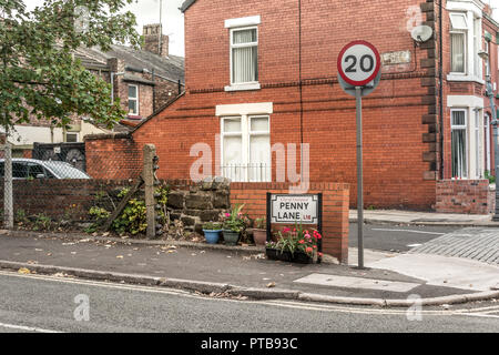 Penny Lane Street in Liverpool - Beatles Anblick site Stockfoto