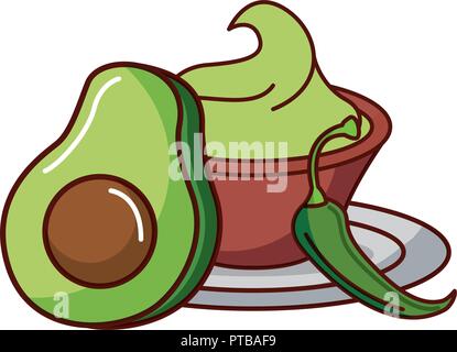 Avocado und guacamole Chili mexikanische Küche traditionelle Vector Illustration Stock Vektor