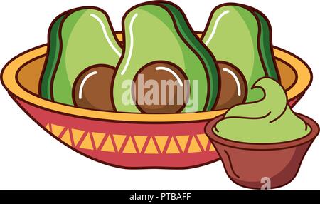 Avocados in Schale guacamole mexikanisches Essen traditionelle Vector Illustration Stock Vektor
