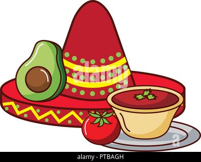 Avocado Tomate und hat die mexikanische Küche traditionelle Vector Illustration Stock Vektor