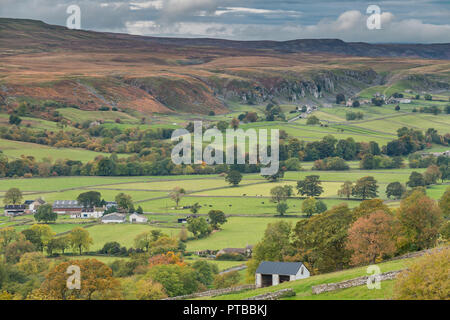 North Pennines AONB Landschaft, Blick auf Holwick ab Mitte Seite, Middleton-in-Teesdale, County Durham, UK im Herbst Stockfoto