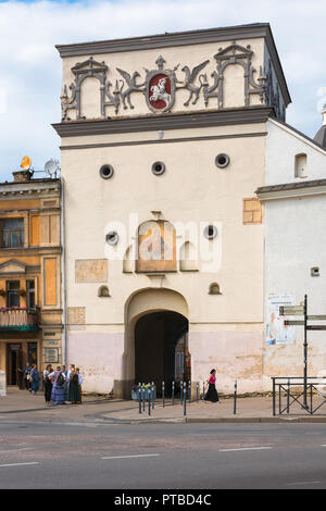 Tor der Morgenröte Vilnius, Ansicht der letzten ständigen Stadt Tor in die Altstadt von Vilnius, Litauen. Stockfoto