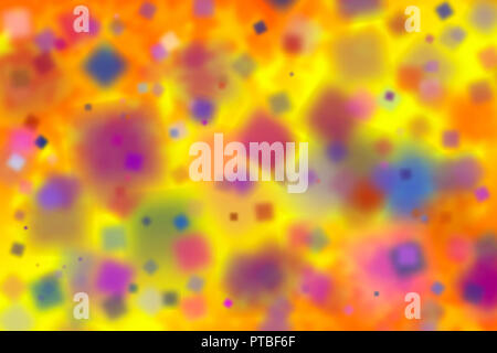 Bunte Abstrakte defokussierten Bokeh pattern Tapete. Quadratische Formen verschwommenen Hintergrund. Stockfoto