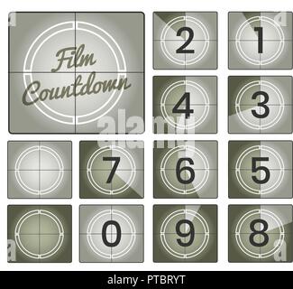 Film Countdown. Film zahlen countdown Hintergründe, alte Kamera vintage zählen frames Sammlung, Vektor, Abbildung Stock Vektor