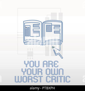 Handschrift Text schreiben Sie Ihren eigenen schlimmsten Kritiker. Konzept Sinn zu hart zu sich selbst Keine auf positives Feedback. Stockfoto