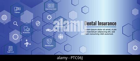 Zahnversicherung Web Header Banner-Outline Symbole, Zähne, Prämien, Versicherung, Karte, Id Stock Vektor