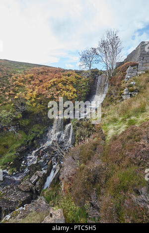 Bleibt der Blakethwaite Bergbau Dämme Teil des oberen Gunnerside Gill Lead Mining Industry Water Management System, mit dem sich das Dressing flo geliefert Stockfoto