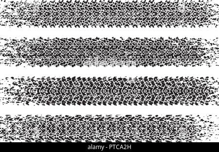 Satz von vier schäbig, grunge Stil, schmutzige Vektor Spuren der Reifen. Stock Vektor