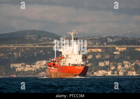 Frachtschiff reisen durch den Bosporus in Istanbul, Türkei Stockfoto