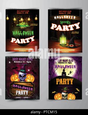 Halloween Party Einladung auf Holz Wand Hintergrund Stock Vektor