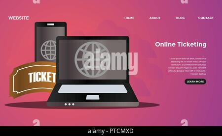 Online Ticketing Konzept. Bereit Vector Illustration zu verwenden. Für Hintergrund, Hintergrundbild, Landing Page, Web-, Banner-, Karten- und andere Kreative wor geeignet Stock Vektor
