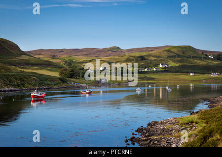 Crofting Idrigill - kleines Dorf entlang Uig Bay, trotternish Halbinsel, in Portree auf der Insel Skye, Highlands, Schottland, UK Stockfoto