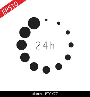 24 Stunden Symbol mit Punkten auf weißem Hintergrund. 24 Stunden unterschreiben. flachem Design. Eps 10. Stock Vektor