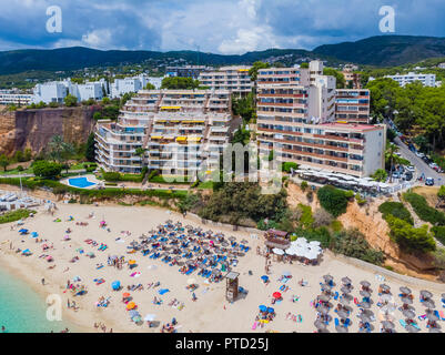 Luftaufnahme, Platja de s'Oratori und Illa d'en Vertrieb Strand mit den Häusern, Portals Nous, Palma de Mallorca region Stockfoto