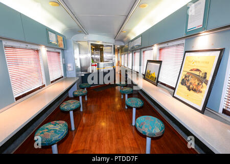 Innerhalb einer Beförderung des Großen szenischen Eisenbahn Zug Teilen, DownsSteam touristische Eisenbahn & Museum, Drayton, Toowoomba, südlichen Queensland, Queensland, Austral Stockfoto