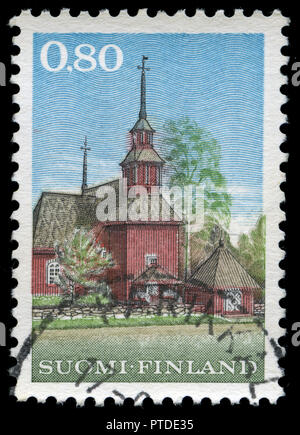 Poststempel Stempel aus Finnland in der Holzkirche in Keuruu Serie 1970 ausgestellt Stockfoto