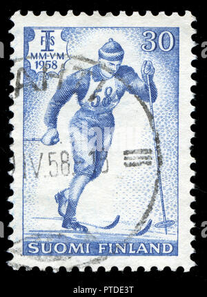 Poststempel Stempel aus Finnland im WC Ski Serie 1958 ausgestellt Stockfoto