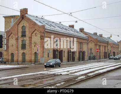 Lagergebäude, in Riga, der Hauptstadt Lettlands im Winter Stockfoto