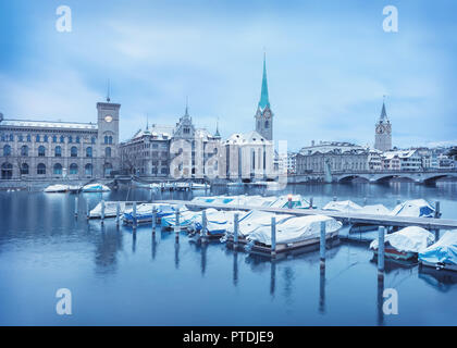 Alte Zürich Stadt im Winter, Blick auf See Stockfoto