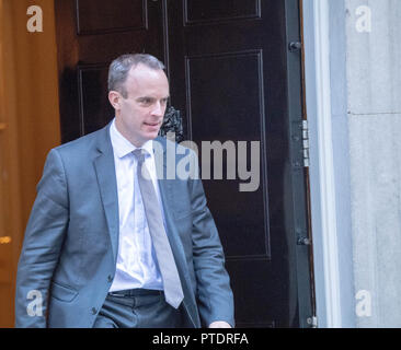 London, 9. Oktober 2018, Dominic Raab MP PC, Brexit Sekretär,, Blätter Kabinettssitzung am 10 Downing Street, London Credit Ian Davidson/Alamy leben Nachrichten Stockfoto