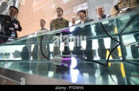 Chengdu, Sichuan Provinz Chinas. 9. Okt., 2018. Menschen besuchen den Austragungsort der 2018 Nationale Messe für Innovation und unternehmerische Initiative Woche in Chengdu, Provinz Sichuan im Südwesten Chinas, Oktober 9, 2018. Credit: Xue Yubin/Xinhua/Alamy leben Nachrichten Stockfoto