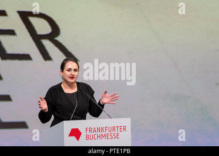 Frankfurt am Main, Deutschland. 9. Oktober, 2018. Nino Haratischwili bei der Eröffnung der 70. Frankfurter Buchmesse Buchmesse Frankfurt 2018 Credit: Markus Wissmann/Alamy leben Nachrichten Stockfoto