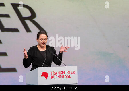 Frankfurt am Main, Deutschland. 9. Oktober, 2018. Nino Haratischwili bei der Eröffnung der 70. Frankfurter Buchmesse Buchmesse Frankfurt 2018 Credit: Markus Wissmann/Alamy leben Nachrichten Stockfoto